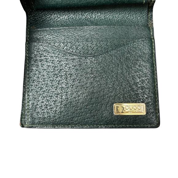 GUCCI Bifold Compact Wallet‎ Leather Dark Green Kiss Lock Horsebit - Picture 13 of 16